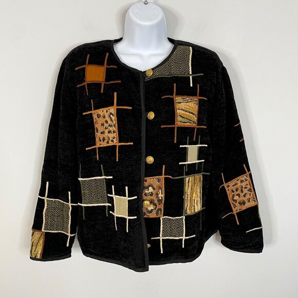Vintage Art To Wear Jacket Womens PM Chenille Patchwork Cozy Coat Button Up - Picture 1 of 10